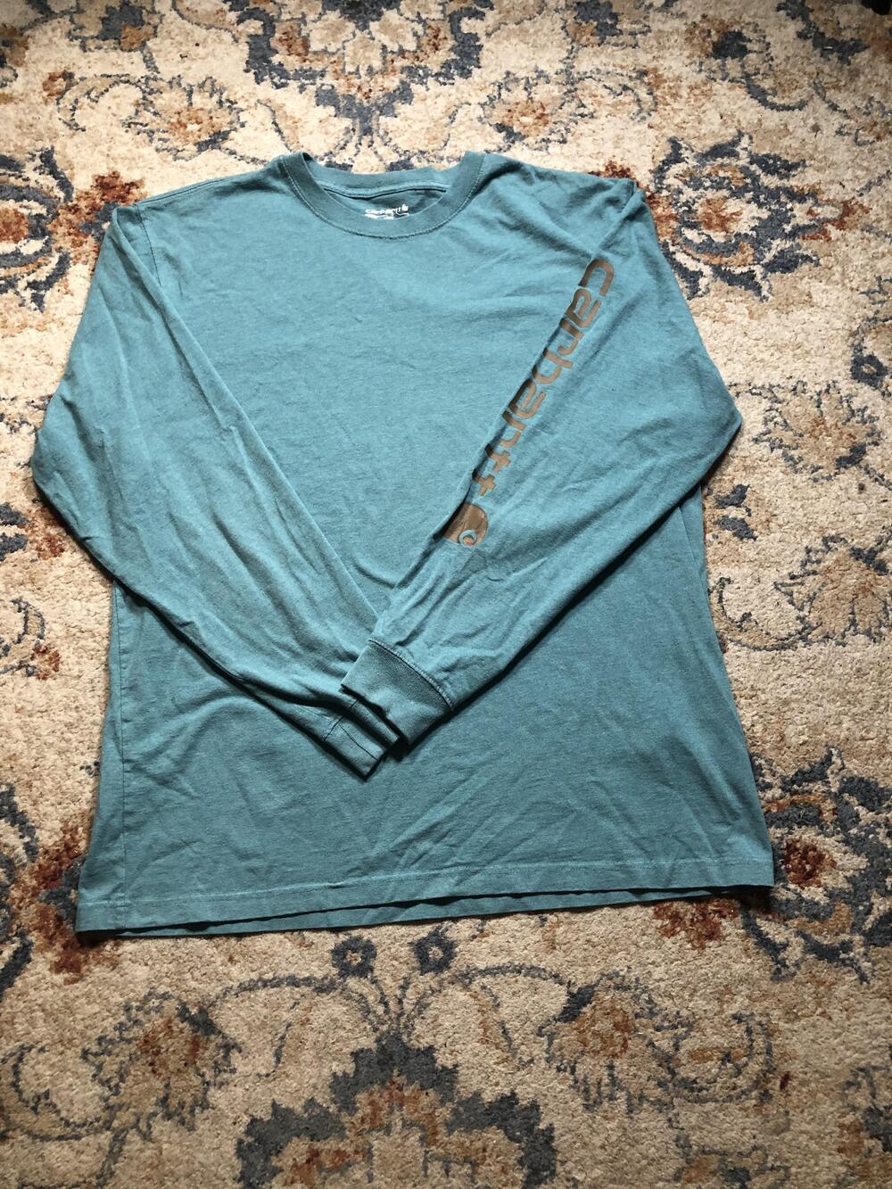 Carhartt Shirt Mens Large Green Long Sleeve Logo Workwear Graphic Spell Out Tee